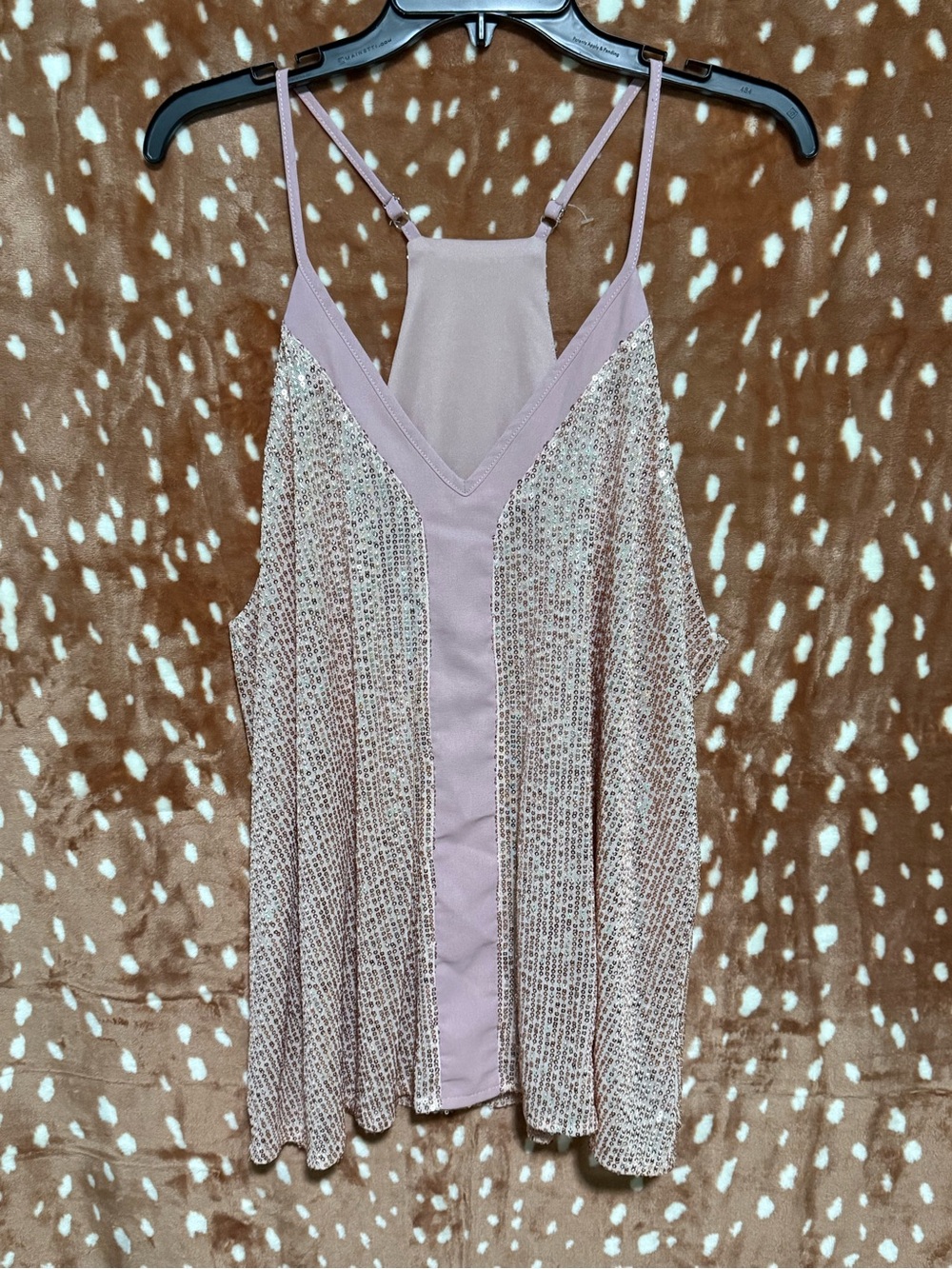 Boutique sequined Blush Pink Mosaic Knit Tank